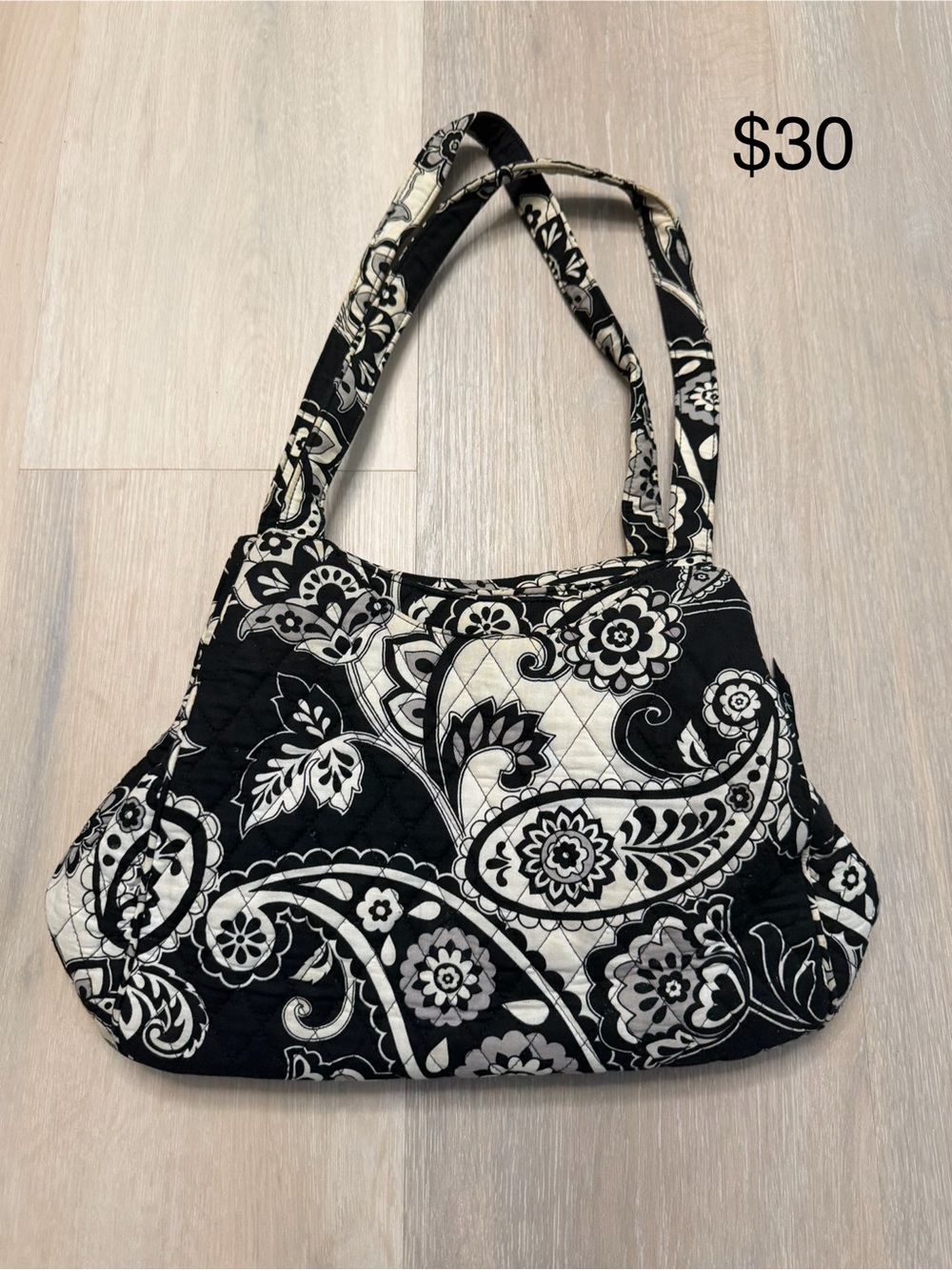 Vera Bradley Black & White Paisley Quilted Shoulder Bag
